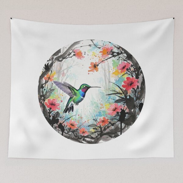 Item preview, Vibrant Hummingbird in Blossom - Watercolor Ink Art designed and sold by Animal Xeno Circus.