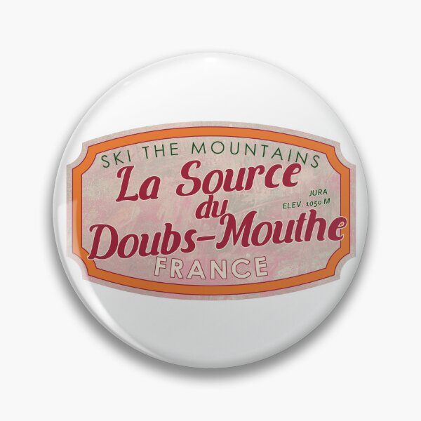 Item preview, La Source du Doubs – Mouthe, France, Jura, Ski, textured skiing badge designed and sold by Wanderful-roads.