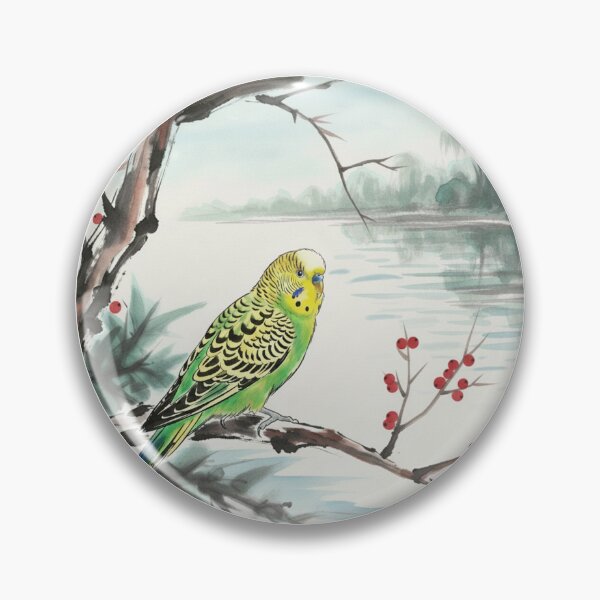 Item preview, Budgie on the Riverside - Asian Watercolor Bird Art designed and sold by Animal Xeno Circus.