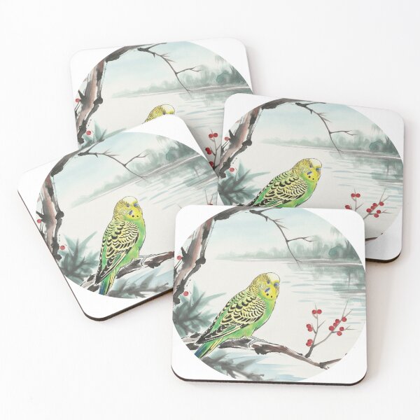 Item preview, Budgie on the Riverside - Asian Watercolor Bird Art designed and sold by Animal Xeno Circus.