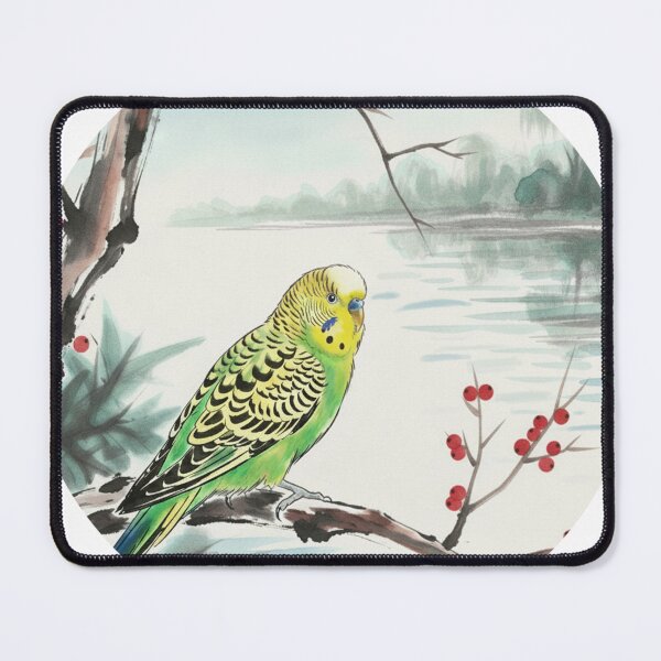 Item preview, Budgie on the Riverside - Asian Watercolor Bird Art designed and sold by Animal Xeno Circus.