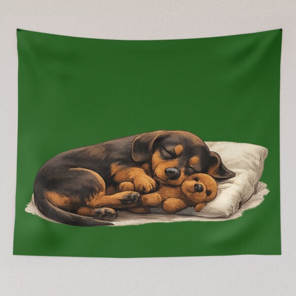 Item preview, Dachshund Napping – Puppy Sleeping with Teddy Bear designed and sold by OneMoments.