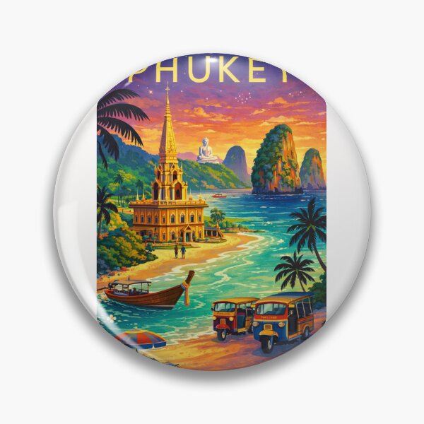 Item preview, Phuket Tropical Coastline at Dusk with Wat Chalong, Big Buddha, Tuk-Tuks and Limestone Cliffs in Thailand designed and sold by Places On Earth.