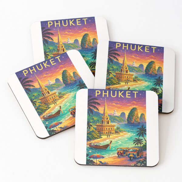 Item preview, Phuket Tropical Coastline at Dusk with Wat Chalong, Big Buddha, Tuk-Tuks and Limestone Cliffs in Thailand designed and sold by Places On Earth.