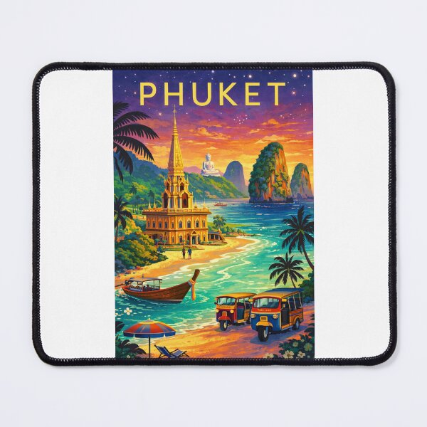 Item preview, Phuket Tropical Coastline at Dusk with Wat Chalong, Big Buddha, Tuk-Tuks and Limestone Cliffs in Thailand designed and sold by Places On Earth.