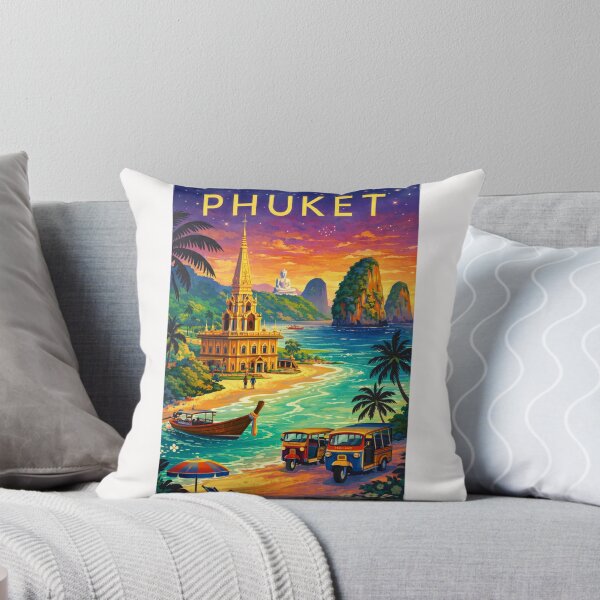 Item preview, Phuket Tropical Coastline at Dusk with Wat Chalong, Big Buddha, Tuk-Tuks and Limestone Cliffs in Thailand designed and sold by Places On Earth.