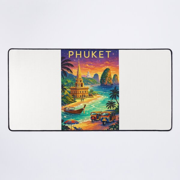Item preview, Phuket Tropical Coastline at Dusk with Wat Chalong, Big Buddha, Tuk-Tuks and Limestone Cliffs in Thailand designed and sold by Places On Earth.
