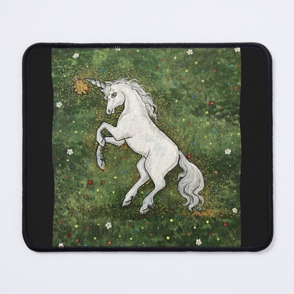 Item preview, Dancing unicorn with elf against a millefleurs background designed and sold by creaphyl28.