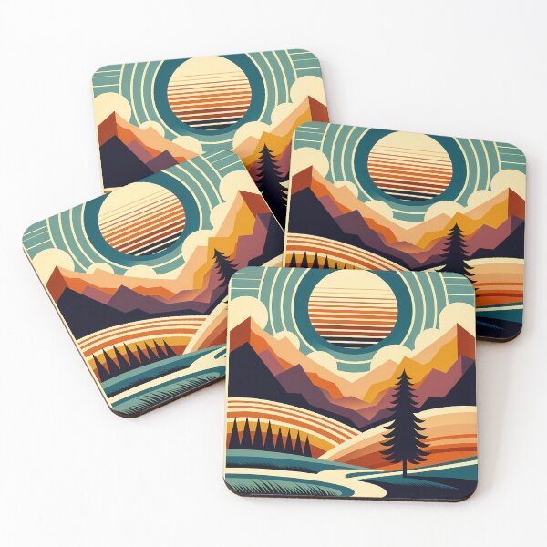 Item preview, Geometric Mountain Sunrise Landscape designed and sold by InkSmithery.