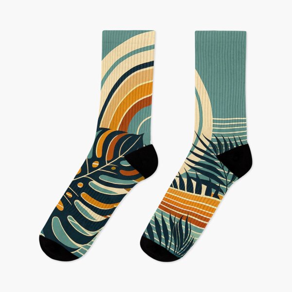 Item preview, Geometric Monstera Sunset in Teal and Orange designed and sold by InkSmithery.