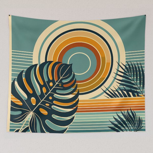 Item preview, Geometric Monstera Sunset in Teal and Orange designed and sold by InkSmithery.