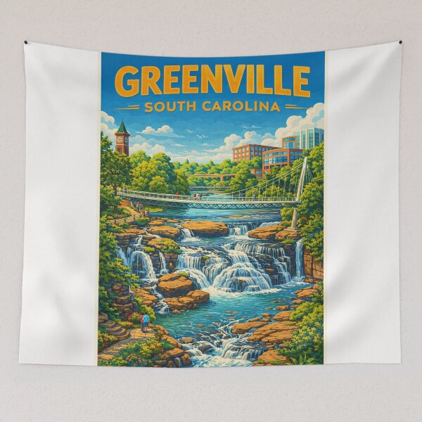 Item preview, Greenville South Carolina at Falls Park on the Reedy near Liberty Bridge and Downtown Greenville designed and sold by Places On Earth.