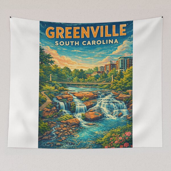 Item preview, Greenville South Carolina Skyline and Falls Park on the Reedy near Liberty Bridge and Main Street designed and sold by Places On Earth.