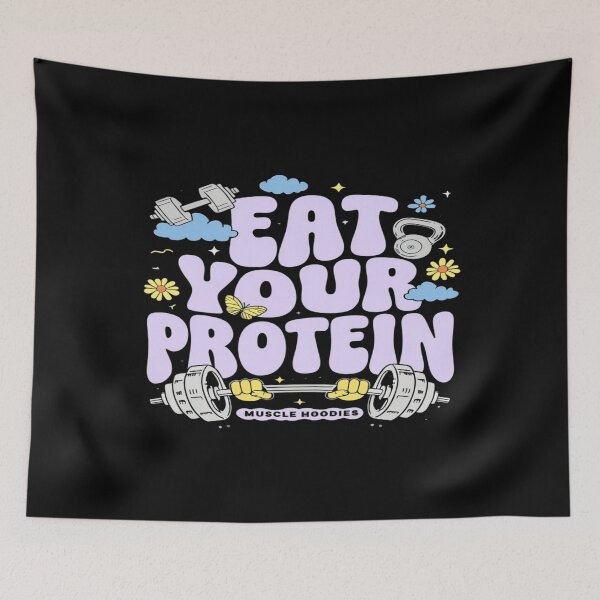Item preview, Playful “Eat Your Protein” Fitness Illustration with Dumbbells, Strength Icons and Gym Energy designed and sold by Bright Nest Studio.