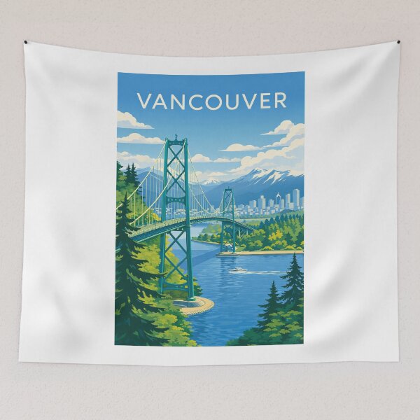 Item preview, Vancouver British Columbia with Lions Gate Bridge and Stanley Park near Burrard Inlet designed and sold by Aryabek.