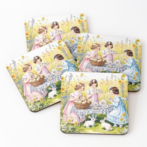 Item preview, Storybook Picnic Wall Art – Sunflower Field Tea Party with Bunnies Print designed and sold by ArtFreshStudio.