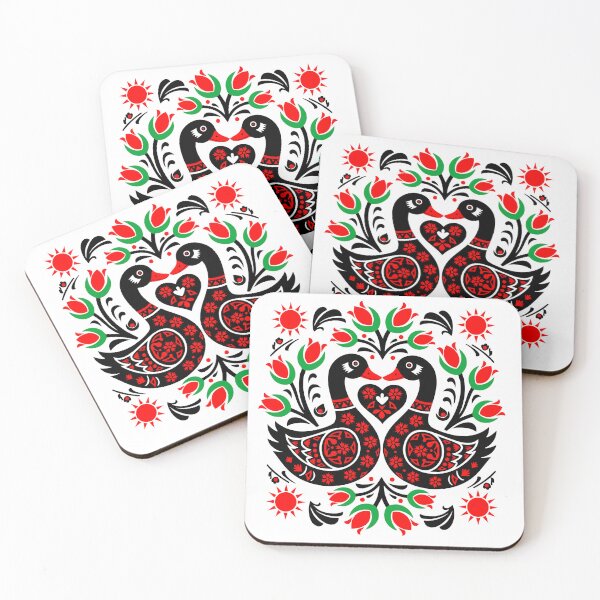 Item preview, Symmetrical Love Ducks in Folk Art Motif  designed and sold by AnnArtshock.
