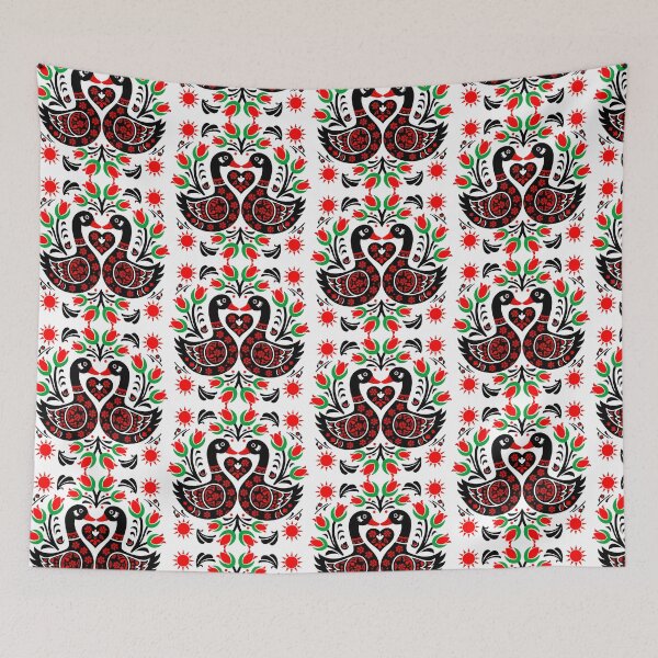 Item preview, Symmetrical Love Ducks in Folk Art Motif  designed and sold by AnnArtshock.