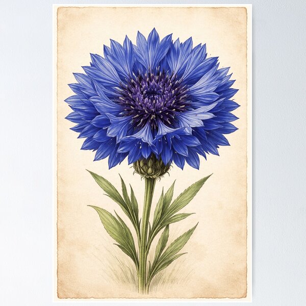 Item preview, Vintage Blue Cornflower Botanical Illustration – Antique Floral Print designed and sold by Darlin8888.