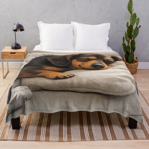 Item preview, Dachshund Napping – Cozy Blanket Sleeping Puppy Art designed and sold by OneMoments.