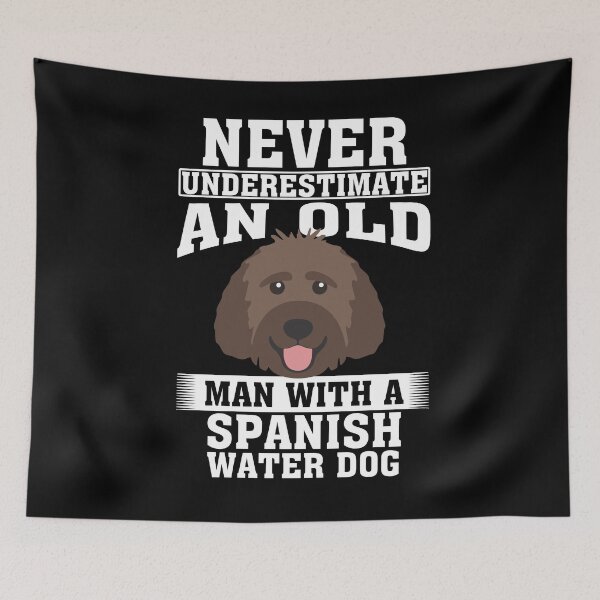 Item preview, Never Underestimate an Old Man with Spanish Water Dog designed and sold by CosmoKitsch.