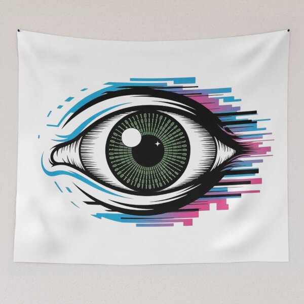 Item preview, Vaporwave Cyber Eye with Binary Code designed and sold by Mr-wow.