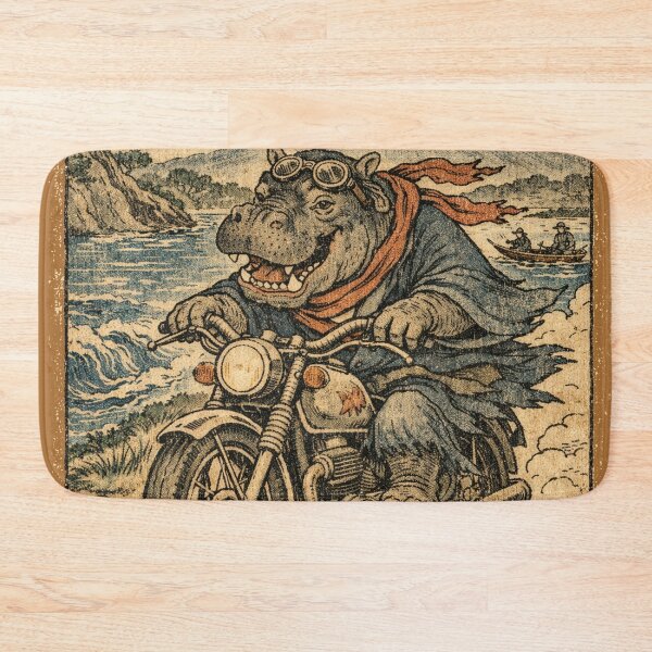 Item preview, Biker hippopotamus in Japanese Ukiyo-e style designed and sold by Mauswohn.