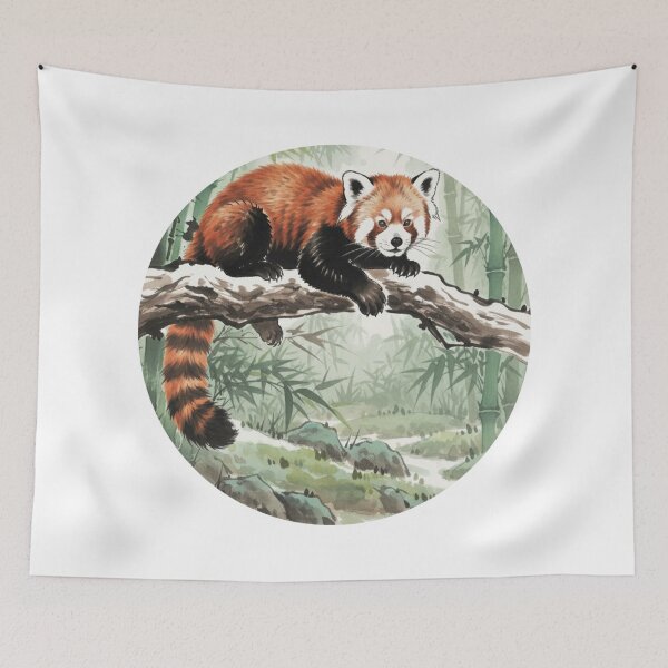Item preview, Red Panda in Bamboo Forest - Cute Asian Ink Art designed and sold by Animal Xeno Circus.