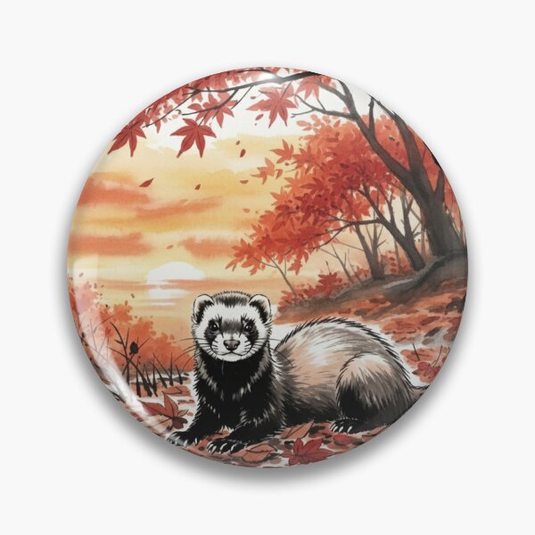 Item preview, Autumn Ferret - Cozy Fall Leaves and Sunset designed and sold by Animal Xeno Circus.