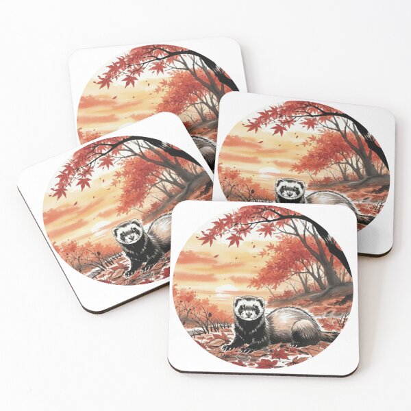 Item preview, Autumn Ferret - Cozy Fall Leaves and Sunset designed and sold by Animal Xeno Circus.