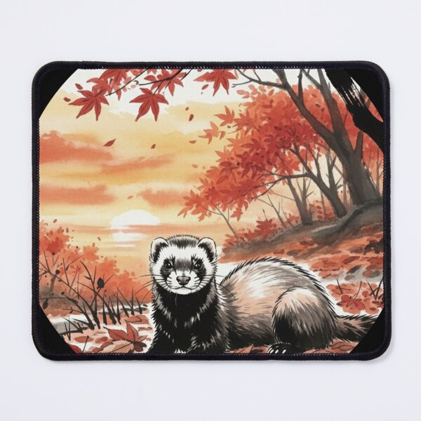 Item preview, Autumn Ferret - Cozy Fall Leaves and Sunset designed and sold by Animal Xeno Circus.