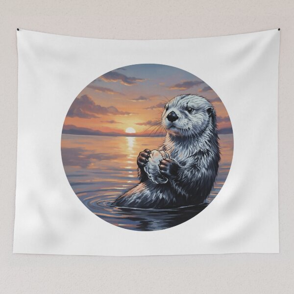 Item preview, Sea Otter at Sunset - Adorable Wildlife Art designed and sold by Animal Xeno Circus.