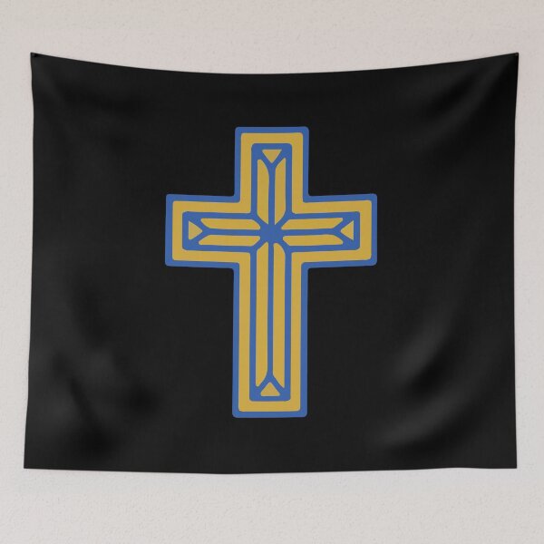 Item preview, Blue and Gold Christian Cross Art – Modern Religious Symbol – Faith  designed and sold by stylishdzign.