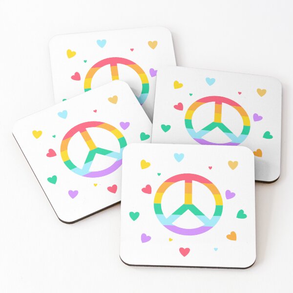 Item preview, Vibrant Rainbow Peace Sign with Floating Hearts Aesthetic designed and sold by risingrocket.