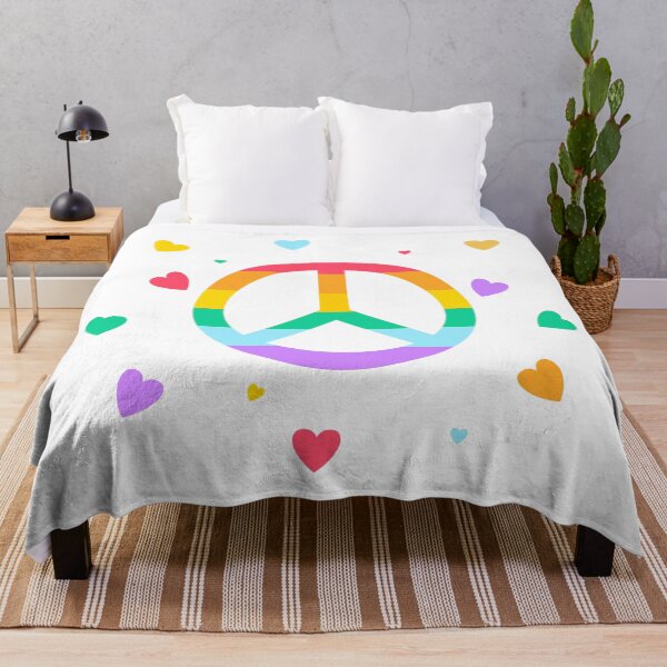 Item preview, Vibrant Rainbow Peace Sign with Floating Hearts Aesthetic designed and sold by risingrocket.