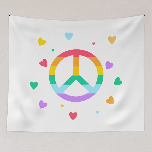 Item preview, Vibrant Rainbow Peace Sign with Floating Hearts Aesthetic designed and sold by risingrocket.