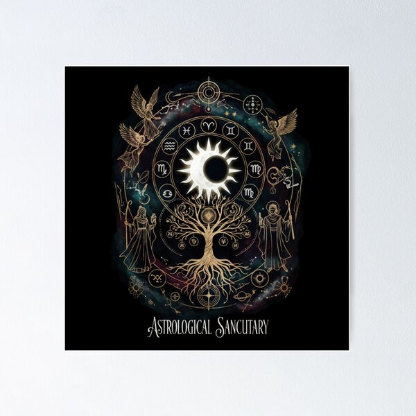 Item preview, Dark Zodiac Sanctuary • Black and Gold Vintage Astrology Chart designed and sold by OddballObjects.