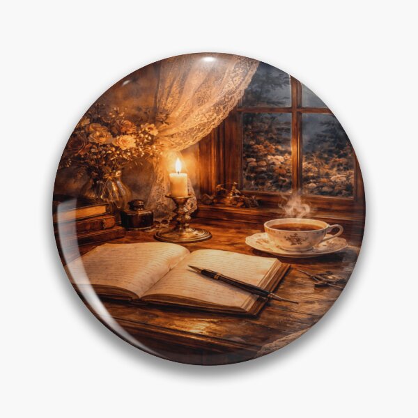 Item preview, Candlelight Writing Nook Wall Art – Vintage Romantic Night Writing Desk Print designed and sold by ArtFreshStudio.