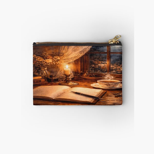 Item preview, Candlelight Writing Nook Wall Art – Vintage Romantic Night Writing Desk Print designed and sold by ArtFreshStudio.