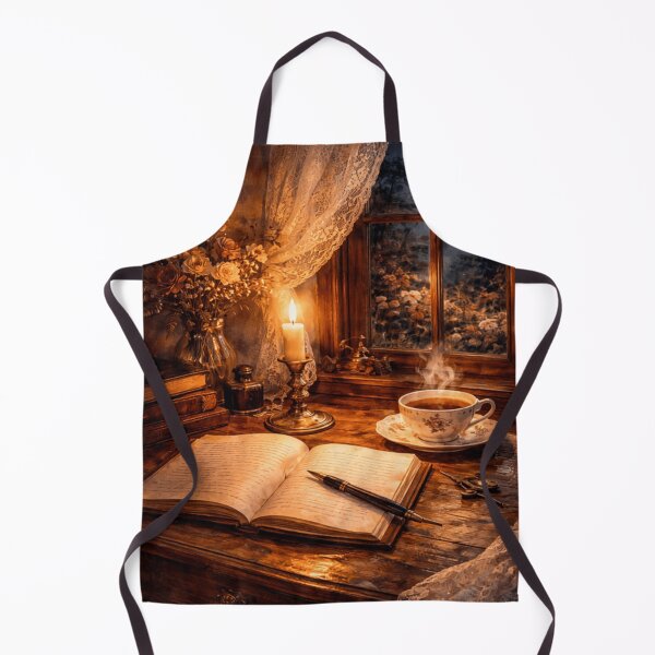 Item preview, Candlelight Writing Nook Wall Art – Vintage Romantic Night Writing Desk Print designed and sold by ArtFreshStudio.