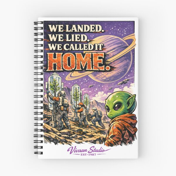 Item preview, We Landed We Lied We Called It Home Retro Sci-Fi Dystopian Space Colonization Poster - Dark Futurism Alien Planet Art by Vivaan Studio designed and sold by Vivaan Studio.