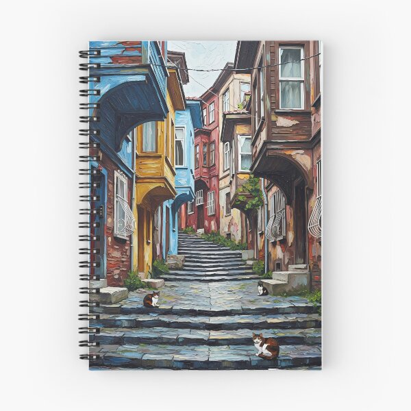 Item preview, Istanbul Balat Colorful Houses & Cats on Stairs - Oil Painting Art designed and sold by Ascend777.