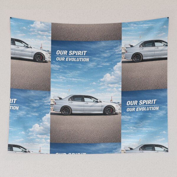 Item preview, Mitsubishi Evo 8 Apex Silver poster OUR SPIRIT OUR EVOLUTION designed and sold by TheMitsuGuy.