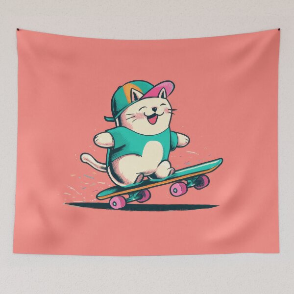 Item preview, Cat rides skateboard with a cap designed and sold by anytka.