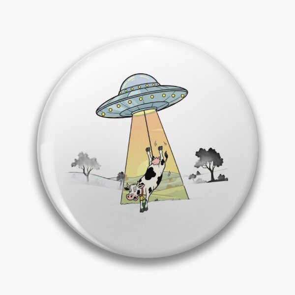 Item preview, A black and white cow abducted by aliens from a spaceship with yellow lights designed and sold by VerizalShop.