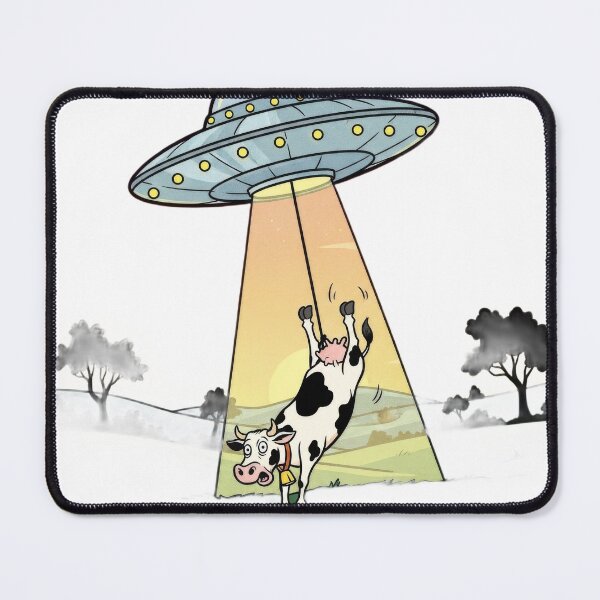 Item preview, A black and white cow abducted by aliens from a spaceship with yellow lights designed and sold by VerizalShop.
