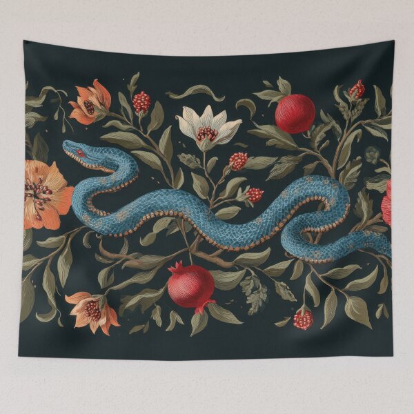 Item preview, Blue snake among flowers and fruits designed and sold by anytka.