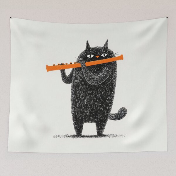 Item preview, Cat plays flute in creative design designed and sold by anytka.