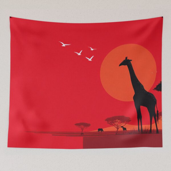 Artikelvorschau, Giraffe im Sonnenuntergang mit Vögeln entworfen und verkauft von anytka.