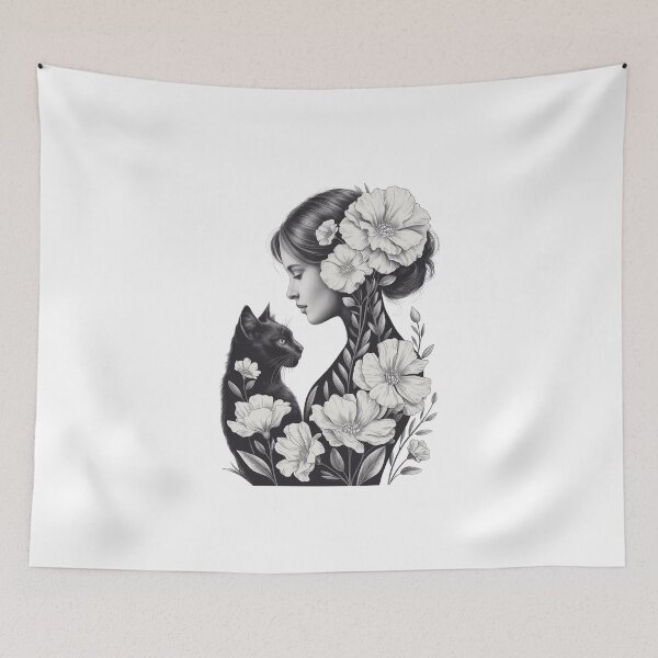 Item preview, Woman and Cat Surrounded by Flowers designed and sold by jkrphoto.